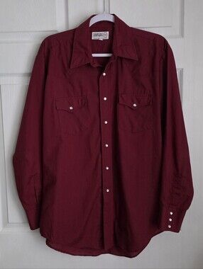 Vintage 1980s Sheplers Burgundy Pearl Snap Western Shirt 16.5 x 35